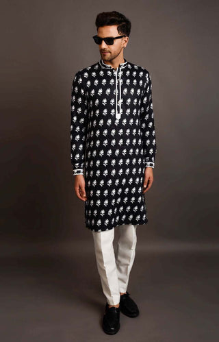 Chatenya Mittal-Black Embroidered Kurta With Pant-INDIASPOPUP.COM