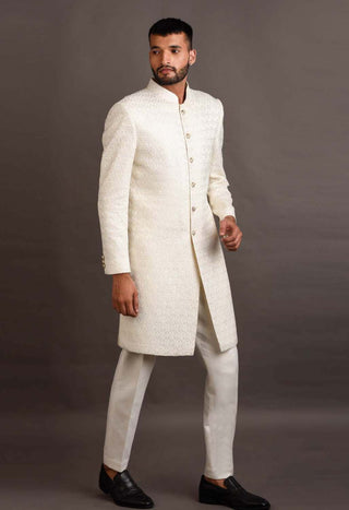 Chatenya Mittal-Off-White Embroidered Achkan Jacket Set-INDIASPOPUP.COM