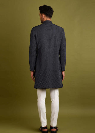Chatenya Mittal-Black Blue Embroidered Achkan Jacket Set-INDIASPOPUP.COM