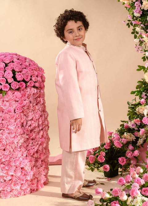Littleens-Pink Achkan With Kurta And Trouser-INDIASPOPUP.COM