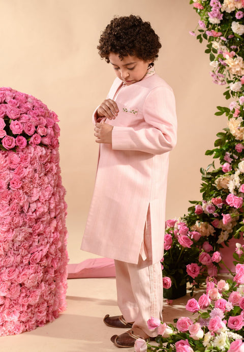 Littleens-Pink Achkan With Kurta And Trouser-INDIASPOPUP.COM