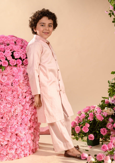 Littleens-Pink Achkan With Kurta And Trouser-INDIASPOPUP.COM