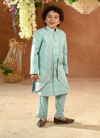 Littleens-Blue Embroidered Achkan With Trouser-INDIASPOPUP.COM