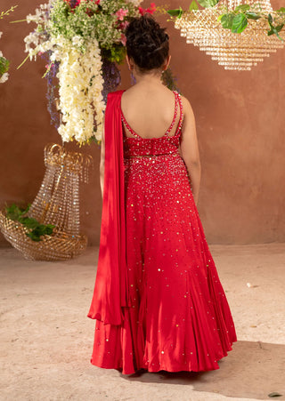 Littleens-Red Embroidered Lehenga With Blouse-INDIASPOPUP.COM