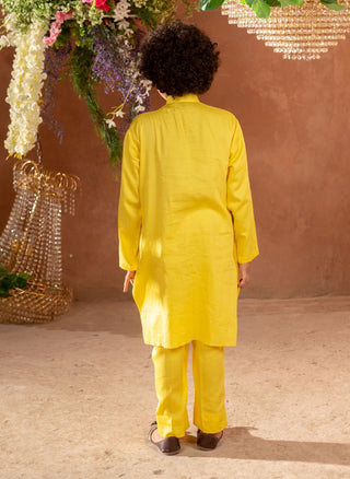 Littleens-Yellow Drape Yellow Kurta With Trouser-INDIASPOPUP.COM