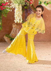 Littleens-Yellow Sharara Cape Set-INDIASPOPUP.COM
