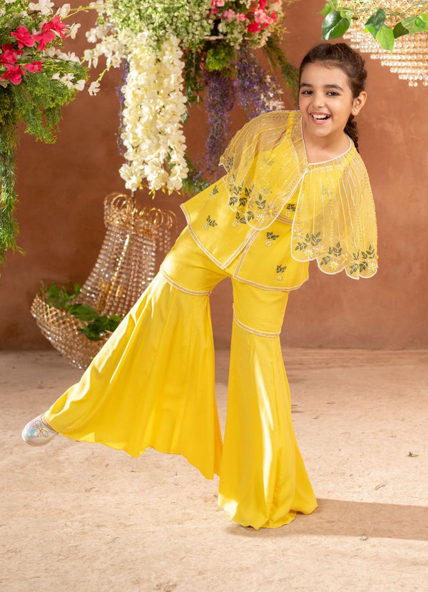 Littleens-Yellow Sharara Cape Set-INDIASPOPUP.COM