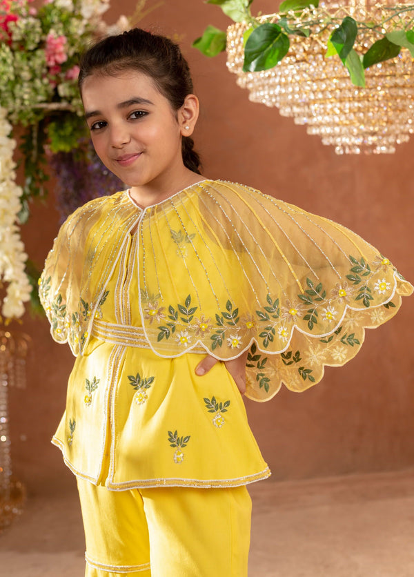 Littleens-Yellow Sharara Cape Set-INDIASPOPUP.COM