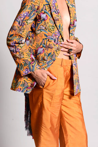 Rishi & Vibhuti-Ochre Printed Blazer With Pants-INDIASPOPUP.COM
