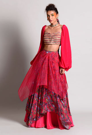 Rishi & Vibhuti-Raspberry Pink Skirt With Blouse-INDIASPOPUP.COM
