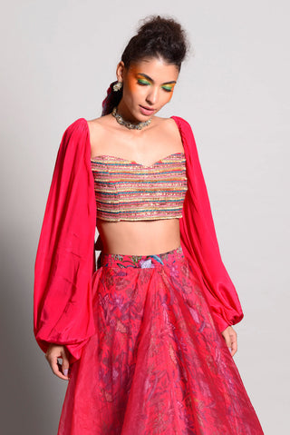 Rishi & Vibhuti-Raspberry Pink Skirt With Blouse-INDIASPOPUP.COM