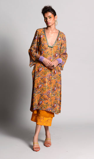 Rishi & Vibhuti-Ochre Printed Kurta Set-INDIASPOPUP.COM