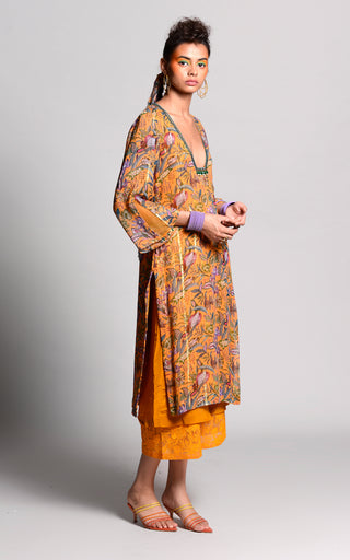 Rishi & Vibhuti-Ochre Printed Kurta Set-INDIASPOPUP.COM