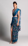 Rishi & Vibhuti-Teal Printed Saree With Belt-INDIASPOPUP.COM