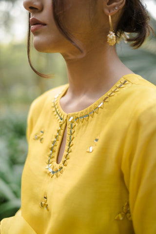 House Of Pink-Yellow Straight Chanderi Kurta Set-INDIASPOPUP.COM