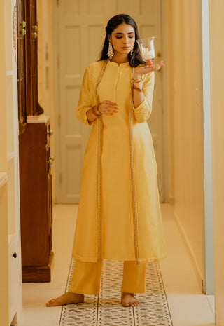House Of Pink-Deeta Yellow Jacket Style Kurta With Pants-INDIASPOPUP.COM