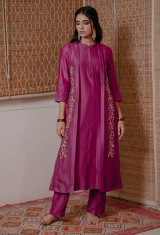 House Of Pink-Aeindri Wine Jacket Style Kurta With Pants-INDIASPOPUP.COM