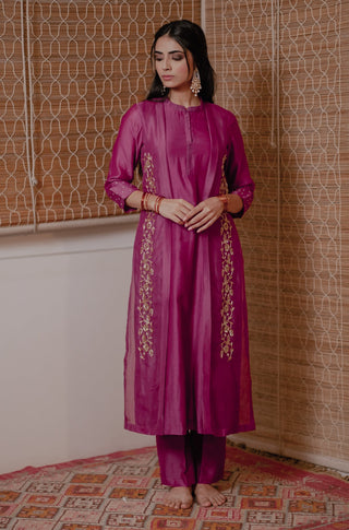 House Of Pink-Aeindri Wine Jacket Style Kurta With Pants-INDIASPOPUP.COM