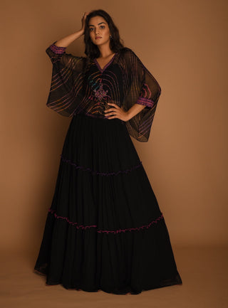 K-Anshika-Black Kaftan Top With Skirt-INDIASPOPUP.COM