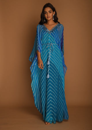 K-Anshika-Blue Embellished Kaftan Tunic-INDIASPOPUP.COM