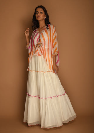 K-Anshika-White Kaftan Top With Skirt-INDIASPOPUP.COM