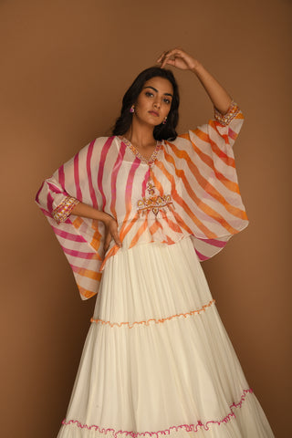 K-Anshika-White Kaftan Top With Skirt-INDIASPOPUP.COM
