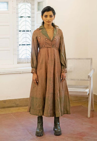 The Loom Art-Peach Pine Overlap Dress-INDIASPOPUP.COM