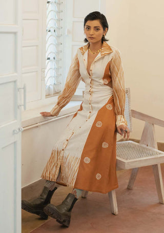 The Loom Art-Pearl White Sepia Paradise Dress-INDIASPOPUP.COM