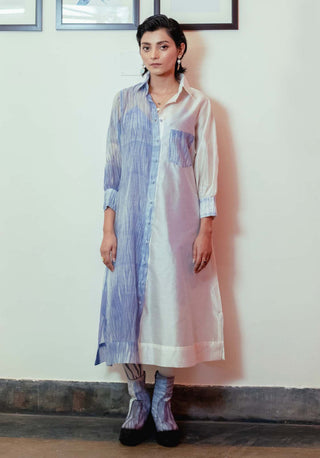 The Loom Art-White Blue Icy Bliss Shirt Dress-INDIASPOPUP.COM