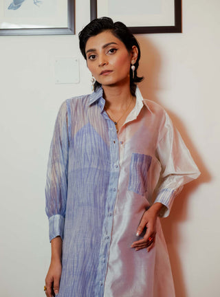 The Loom Art-White Blue Icy Bliss Shirt Dress-INDIASPOPUP.COM