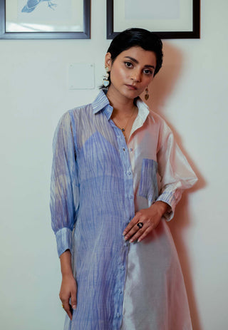 The Loom Art-White Blue Icy Bliss Shirt Dress-INDIASPOPUP.COM