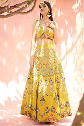 Aman Takyar-Lime Green Embroidered Lehenga Set-INDIASPOPUP.COM