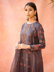 Aman Takyar-Charcoal Grey Embroidered Kurta Set-INDIASPOPUP.COM