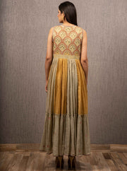 Gazal Mishra-Yellow & Gray Cape Dress-INDIASPOPUP.COM