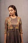 Gazal Mishra-Grey V Neck Pleated Dress-INDIASPOPUP.COM