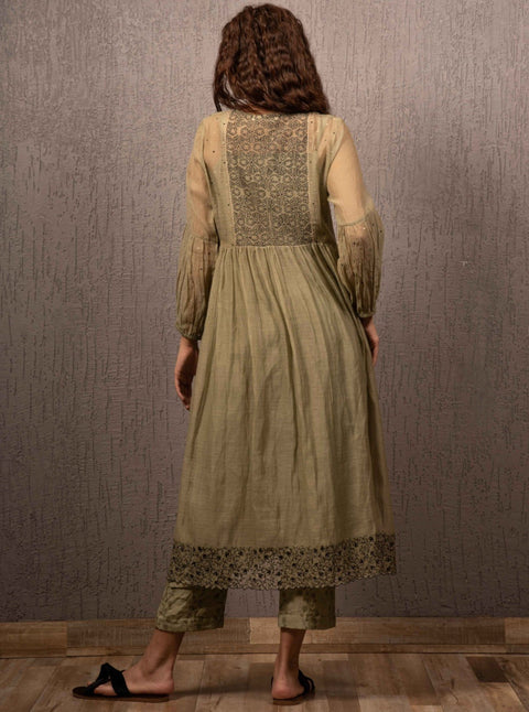 Gazal Mishra-Olive Gather Dress-INDIASPOPUP.COM