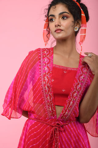 K-Anshika-Pink Cowl Jacket Set-INDIASPOPUP.COM