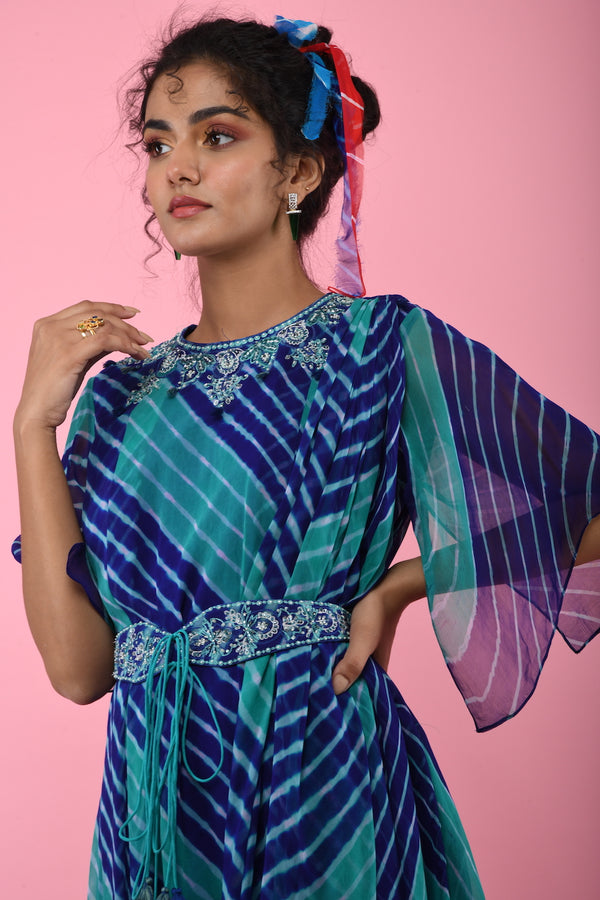 K-Anshika-Blue Leheriya Saree Tunic-INDIASPOPUP.COM