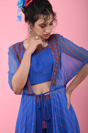 K-Anshika-Blue Cowl Jacket Set-INDIASPOPUP.COM