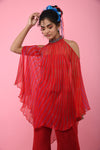 K-Anshika-Red Cold Shoulder Top With Pants-INDIASPOPUP.COM