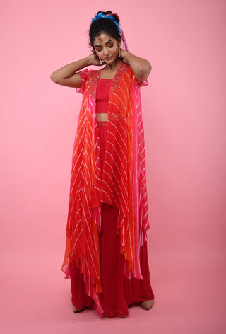 K-Anshika-Red Leheriya Jacket Set-INDIASPOPUP.COM