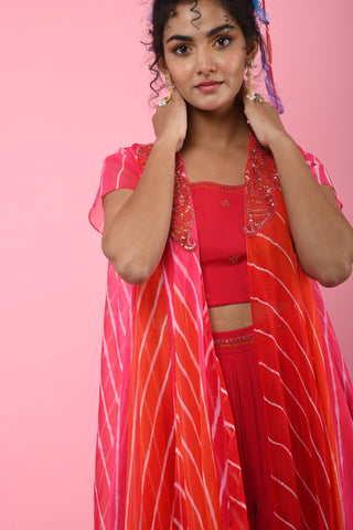 K-Anshika-Red Leheriya Jacket Set-INDIASPOPUP.COM