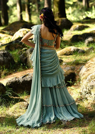 Paulmi & Harsh-Teapot Blue Print Sari Set-INDIASPOPUP.COM