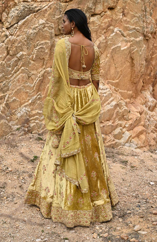 Ease-Golden Yellow Embroidered Lehenga Set-INDIASPOPUP.COM