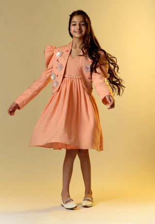 Littleens-Peach Jacket With Dress-INDIASPOPUP.COM