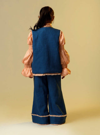 Littleens-Sapphire Blue Shirt With Jacket And Trouser-INDIASPOPUP.COM