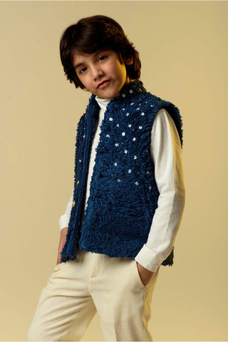 Littleens-Sapphire Blue Waistcoat Jacket-INDIASPOPUP.COM