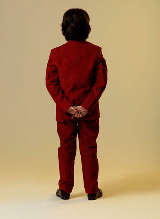 Littleens-Red Corduroy Blazer With Trouser-INDIASPOPUP.COM