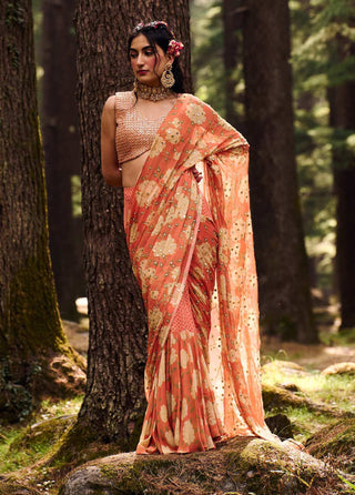 Paulmi & Harsh-Sherbet Orange Sari With Blouse-INDIASPOPUP.COM