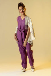 Littleens-Lavender Jumpsuit With Cape Shawl-INDIASPOPUP.COM